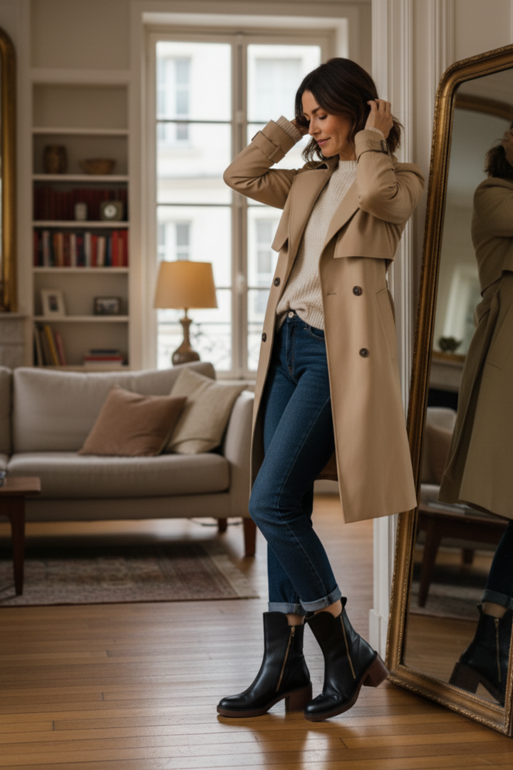 Valorine™ | Black leather boot with a comfortable heel, elegant and timeless
