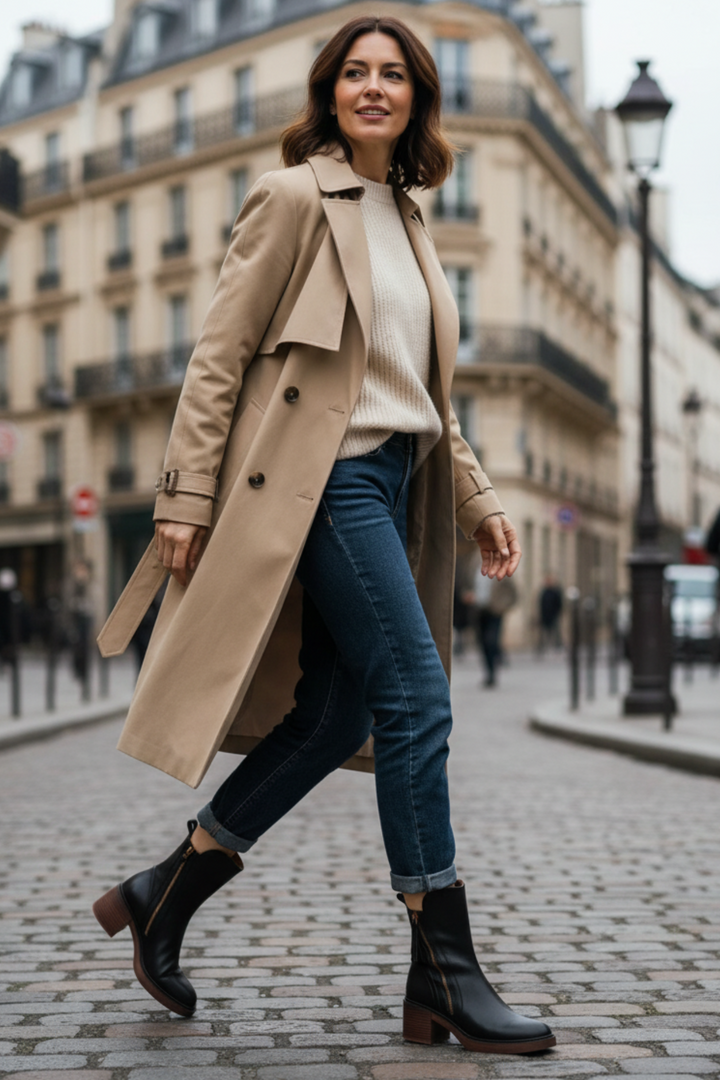 Valorine™ | Black leather boot with a comfortable heel, elegant and timeless